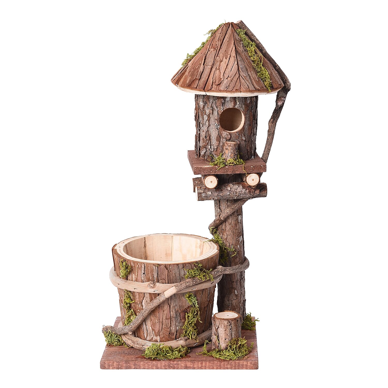 Handmade Wooden Bird house and Bird Feeder (Size 18x14x40 Cm) - Natural