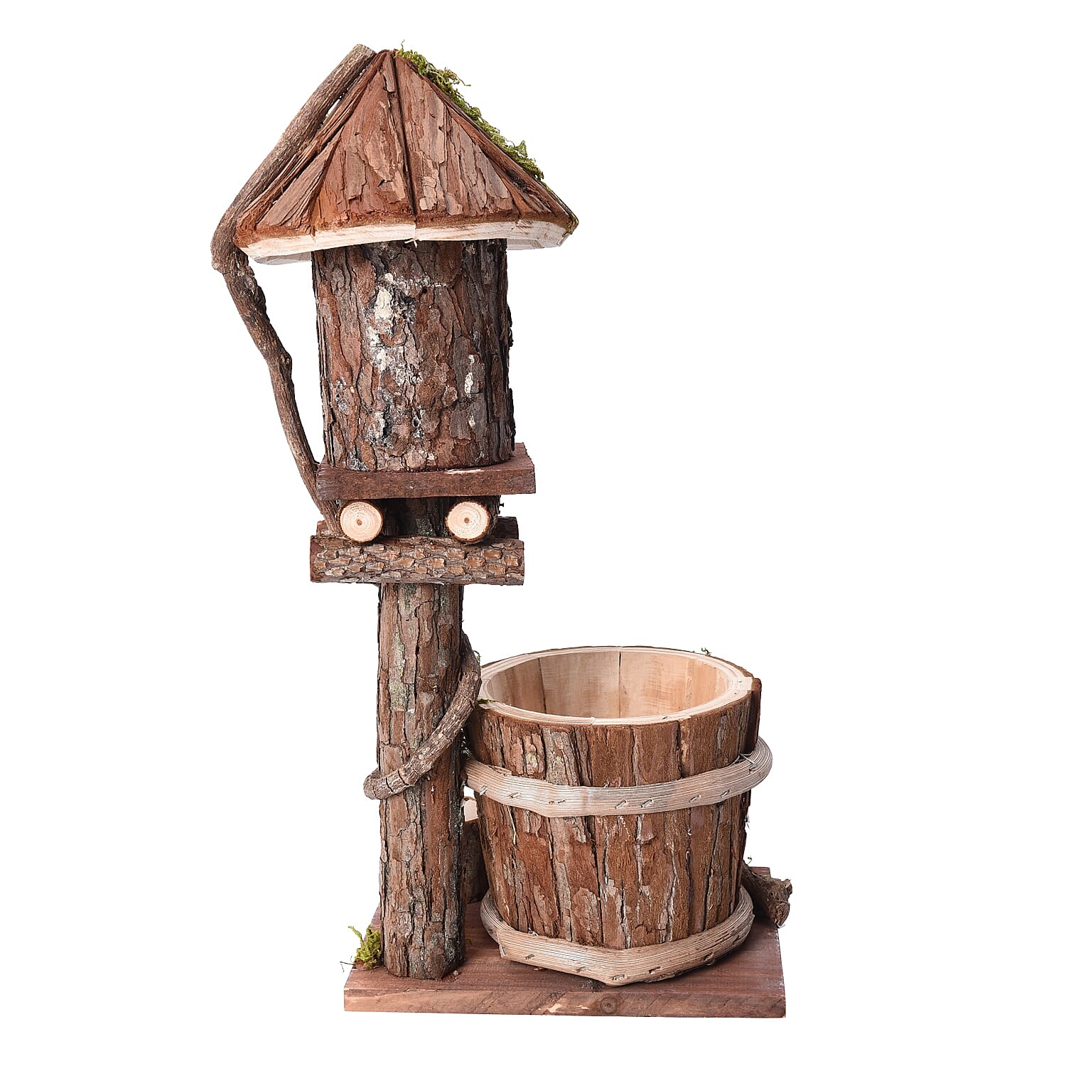 Handmade Wooden Bird house and Bird Feeder (Size 18x14x40 Cm) - Natural