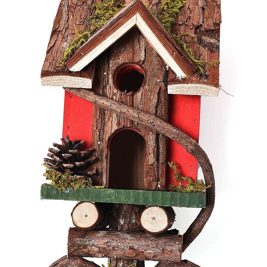 Handmade Wooden Bird House with Stand (Size 85x15x15 Cm) - Red