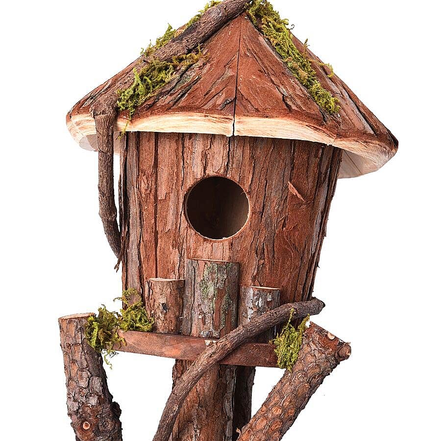 Handmade Wooden Bird House with Stand (Size 80x16x16 Cm) - Natural