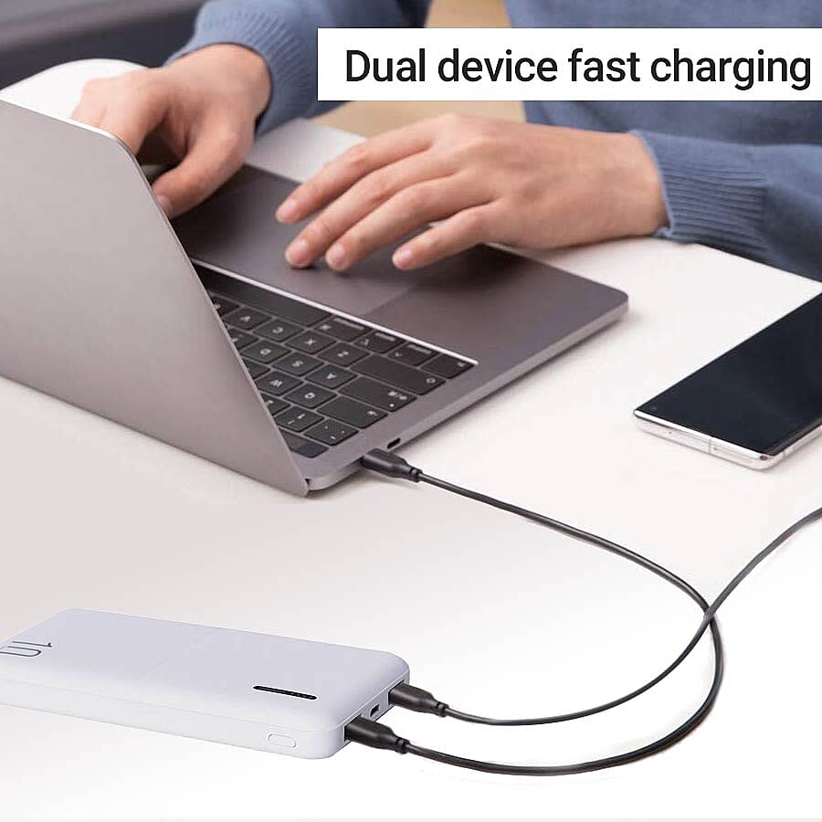 10000mAh Portable and Super Slim Power Bank with Dual USB Output - White