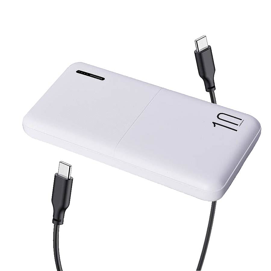 10000mAh Portable and Super Slim Power Bank with Dual USB Output - White