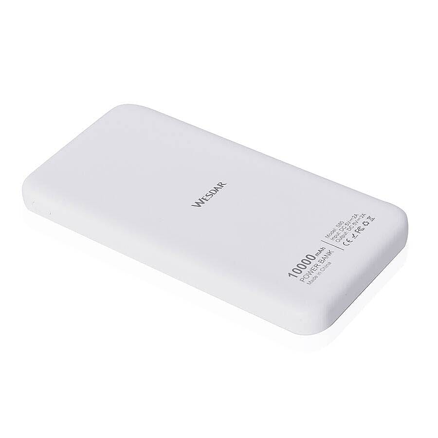 10000mAh Portable and Super Slim Power Bank with Dual USB Output - White