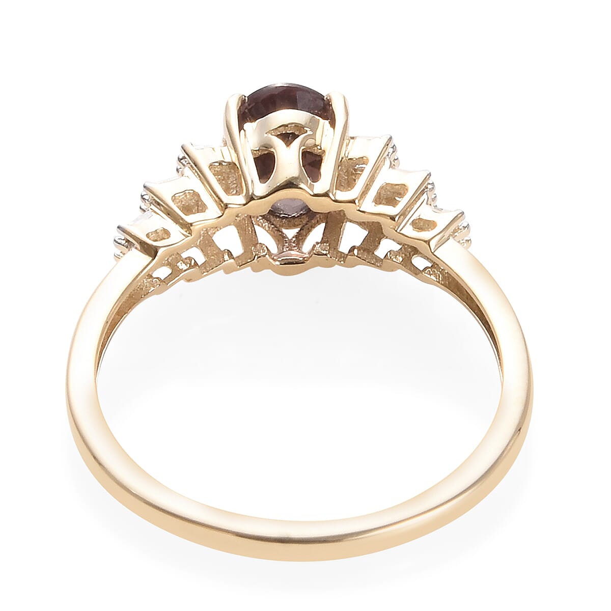 9K Yellow Gold Colour Change Garnet (Ovl 7x5 mm) and Diamond (I3-G-H) Ballerina Ring 1.00 Ct.