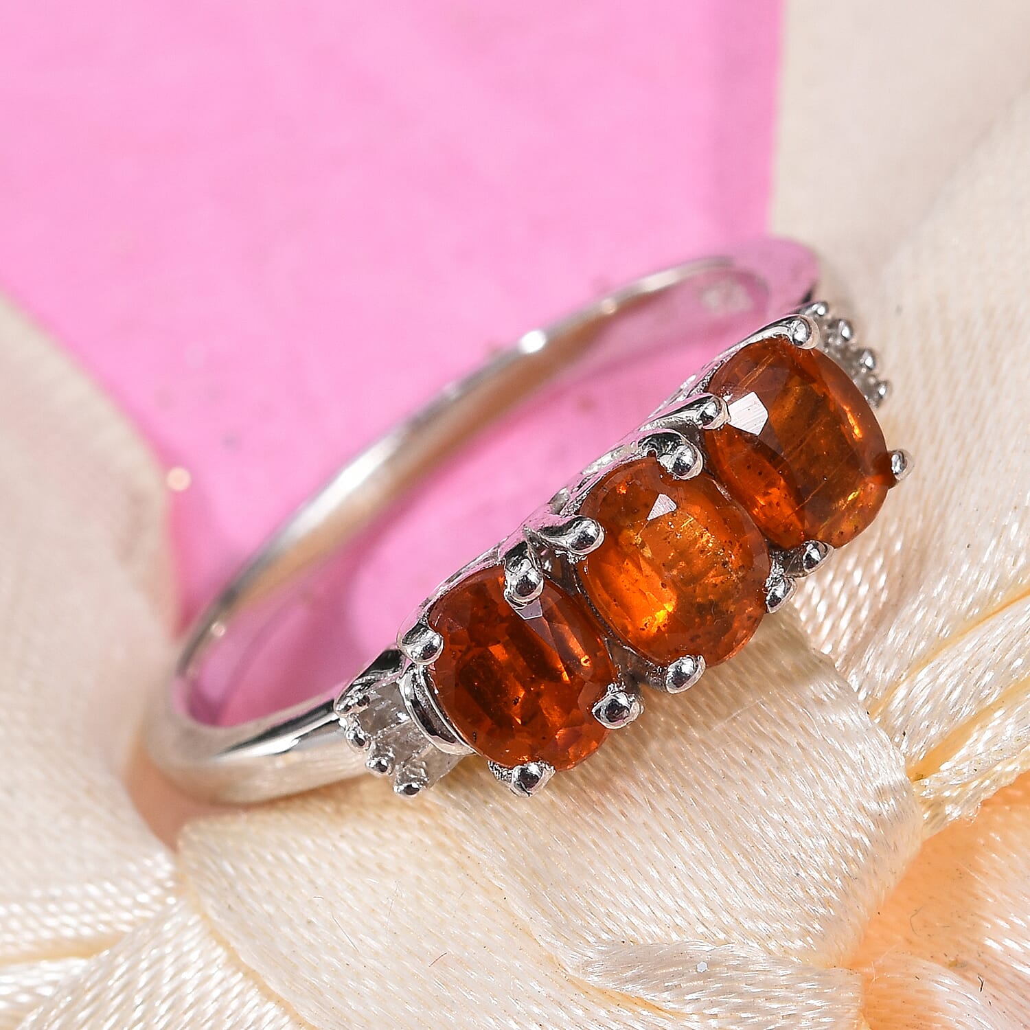 Very Rare Tanzanian Nani Hill Orange Kyanite and Diamond Ring in Platinum Overlay Sterling Silver 1.28 Ct.