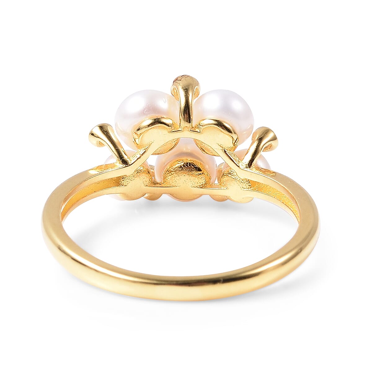 Freshwater White Pearl (Rnd), Simulated Diamond Ring in Yellow Gold Overlay Sterling Silver