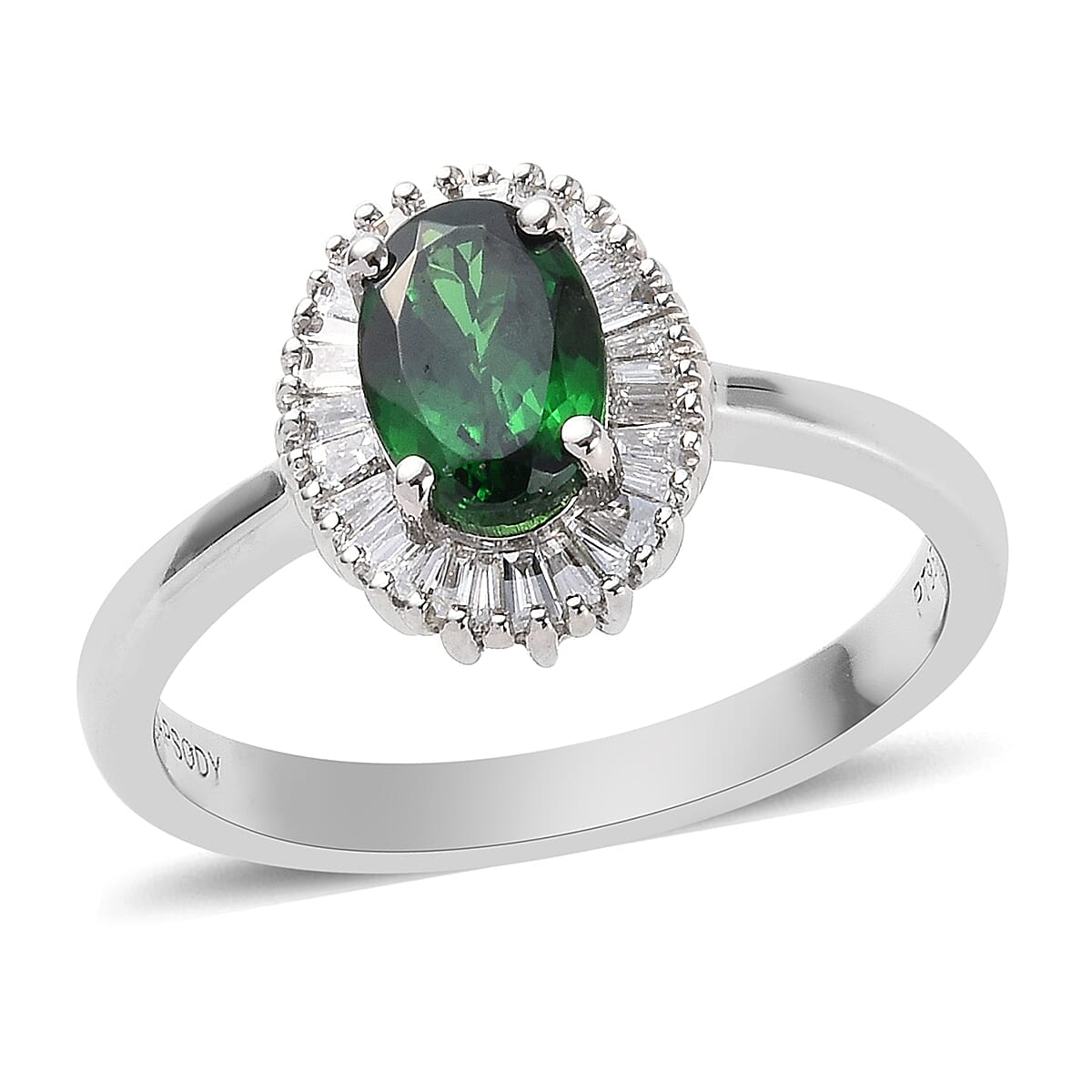 RHAPSODY 950 Platinum AAAA Tsavorite Garnet (Ovl 7x5 mm) and Diamond (VS-E-F) Ring 1.00 Ct.