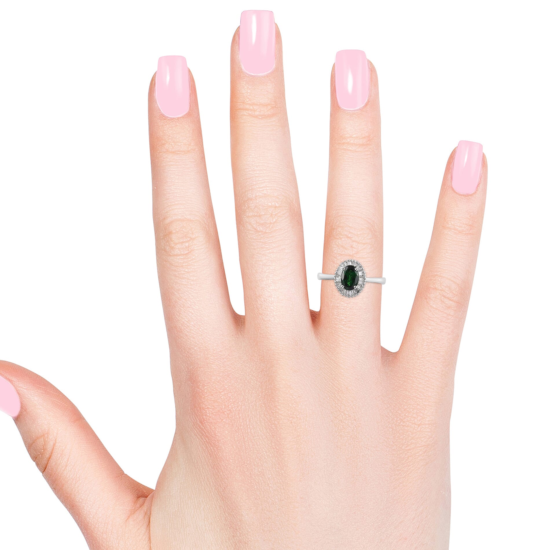 RHAPSODY 950 Platinum AAAA Tsavorite Garnet (Ovl 7x5 mm) and Diamond (VS-E-F) Ring 1.00 Ct.