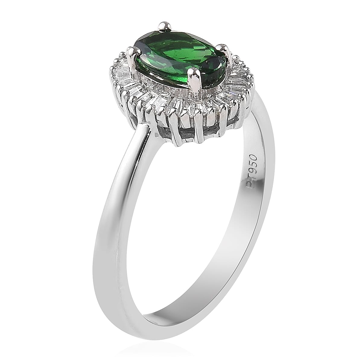 RHAPSODY 950 Platinum AAAA Tsavorite Garnet (Ovl 7x5 mm) and Diamond (VS-E-F) Ring 1.00 Ct.