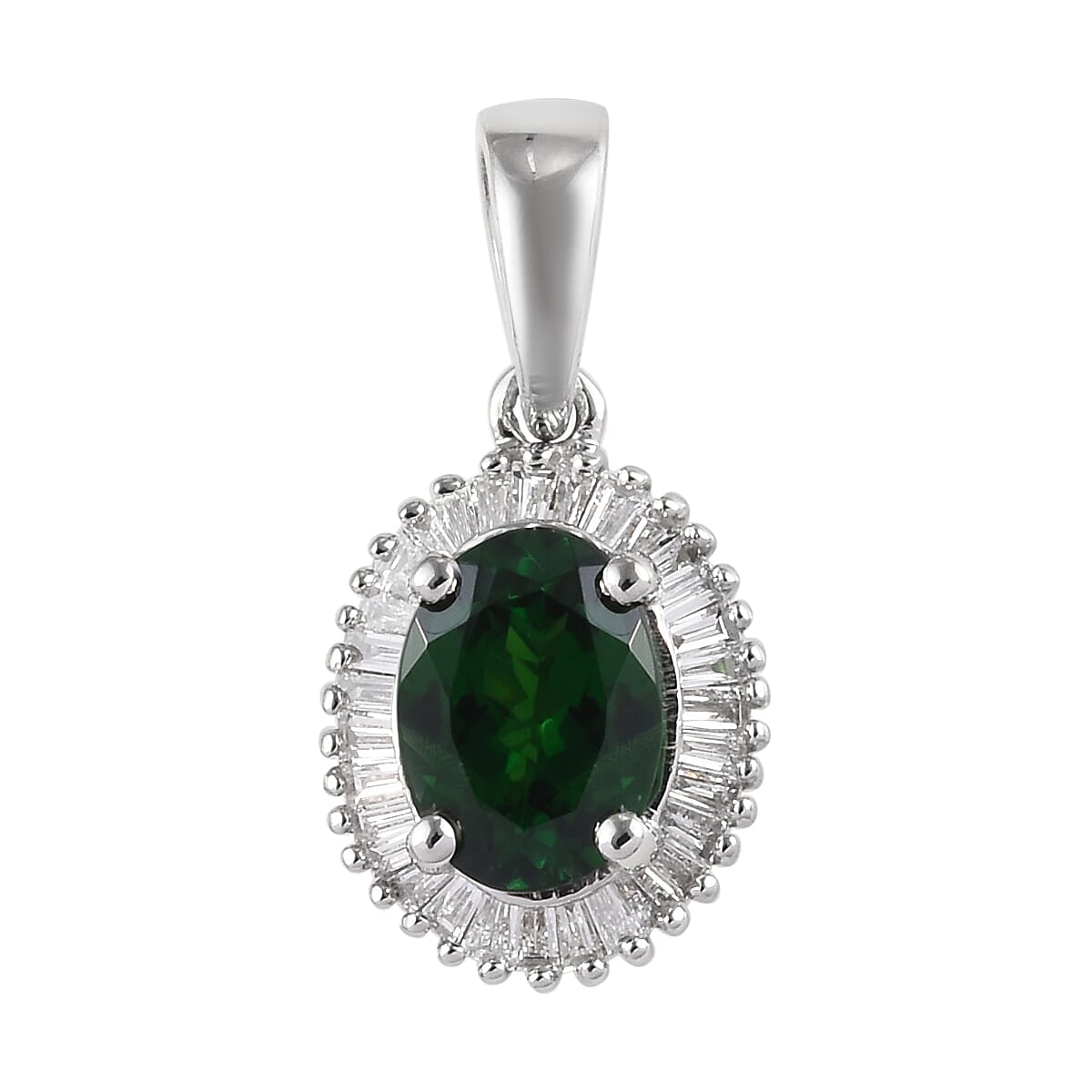 RHAPSODY 950 Platinum AAAA Tsavorite Garnet (Ovl 7x5 mm) and Diamond (VS-E-F) Pendant 1.00 Ct.