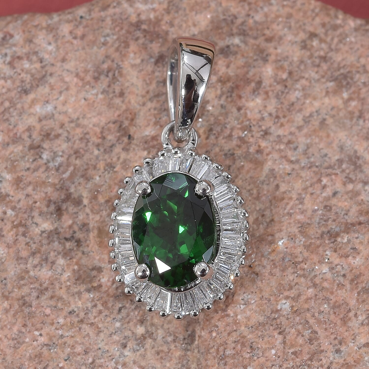 RHAPSODY 950 Platinum AAAA Tsavorite Garnet (Ovl 7x5 mm) and Diamond (VS-E-F) Pendant 1.00 Ct.