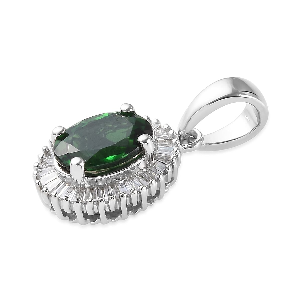 RHAPSODY 950 Platinum AAAA Tsavorite Garnet (Ovl 7x5 mm) and Diamond (VS-E-F) Pendant 1.00 Ct.