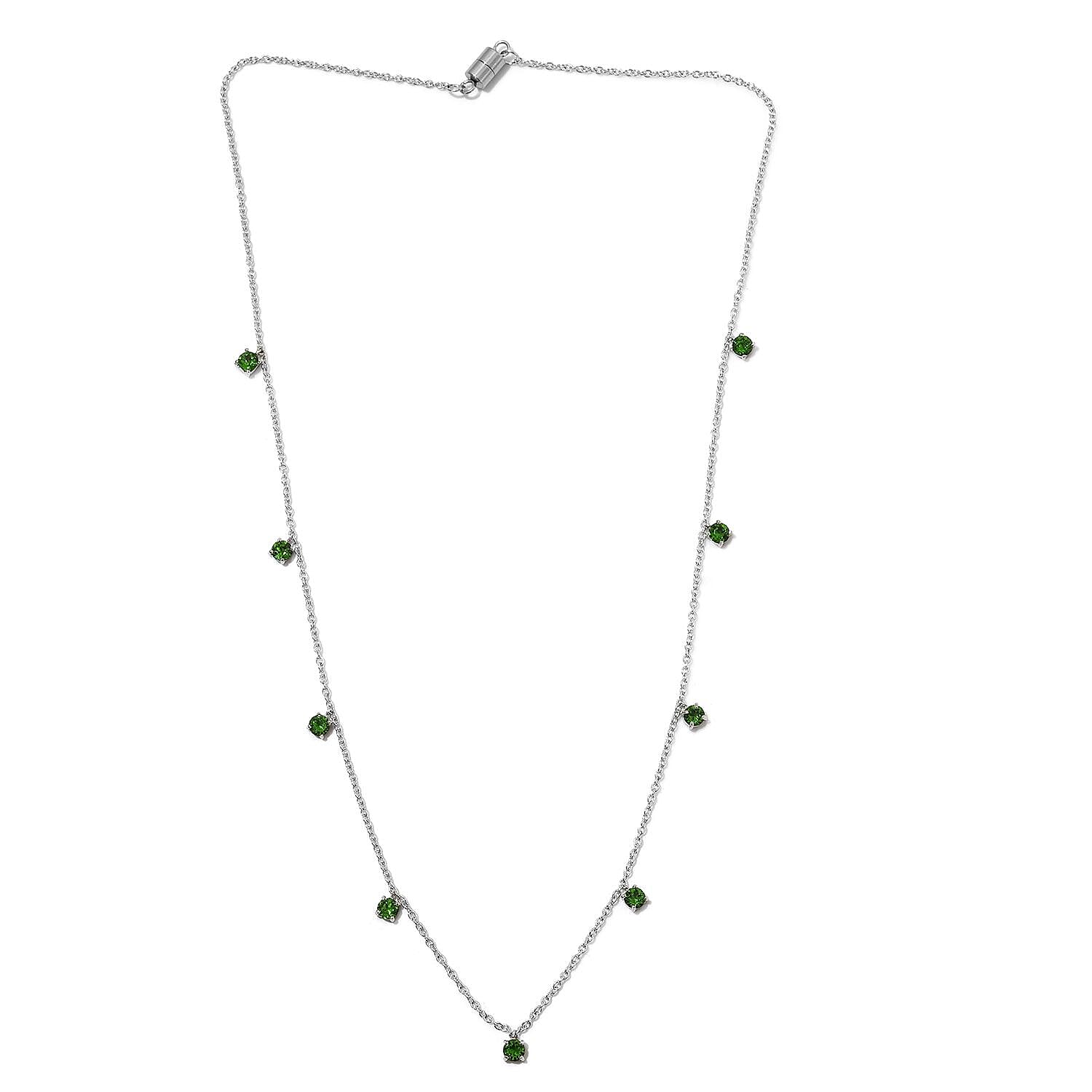 J Francis -  Fern Green Crystal (Rnd) Charm Station Necklace (Size 20) in Platinum Plated