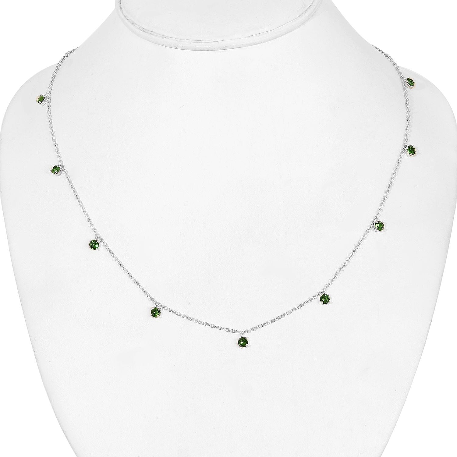 J Francis -  Fern Green Crystal (Rnd) Charm Station Necklace (Size 20) in Platinum Plated