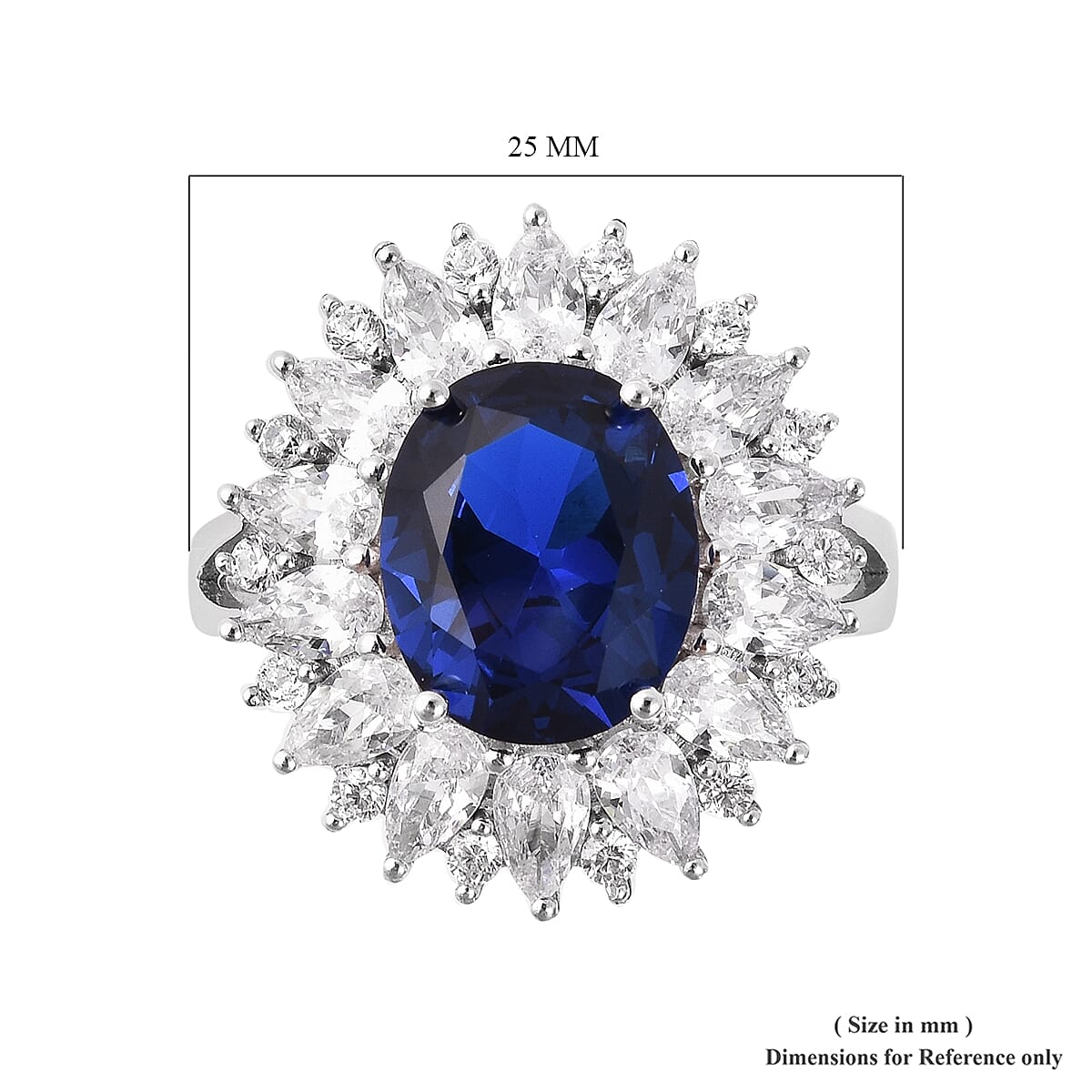 ELANZA Simulated Tanzanite (Ovl), Simulated Diamond Floral Ring in Rhodium Overlay Sterling Silver, Silver wt 5.53 Gms