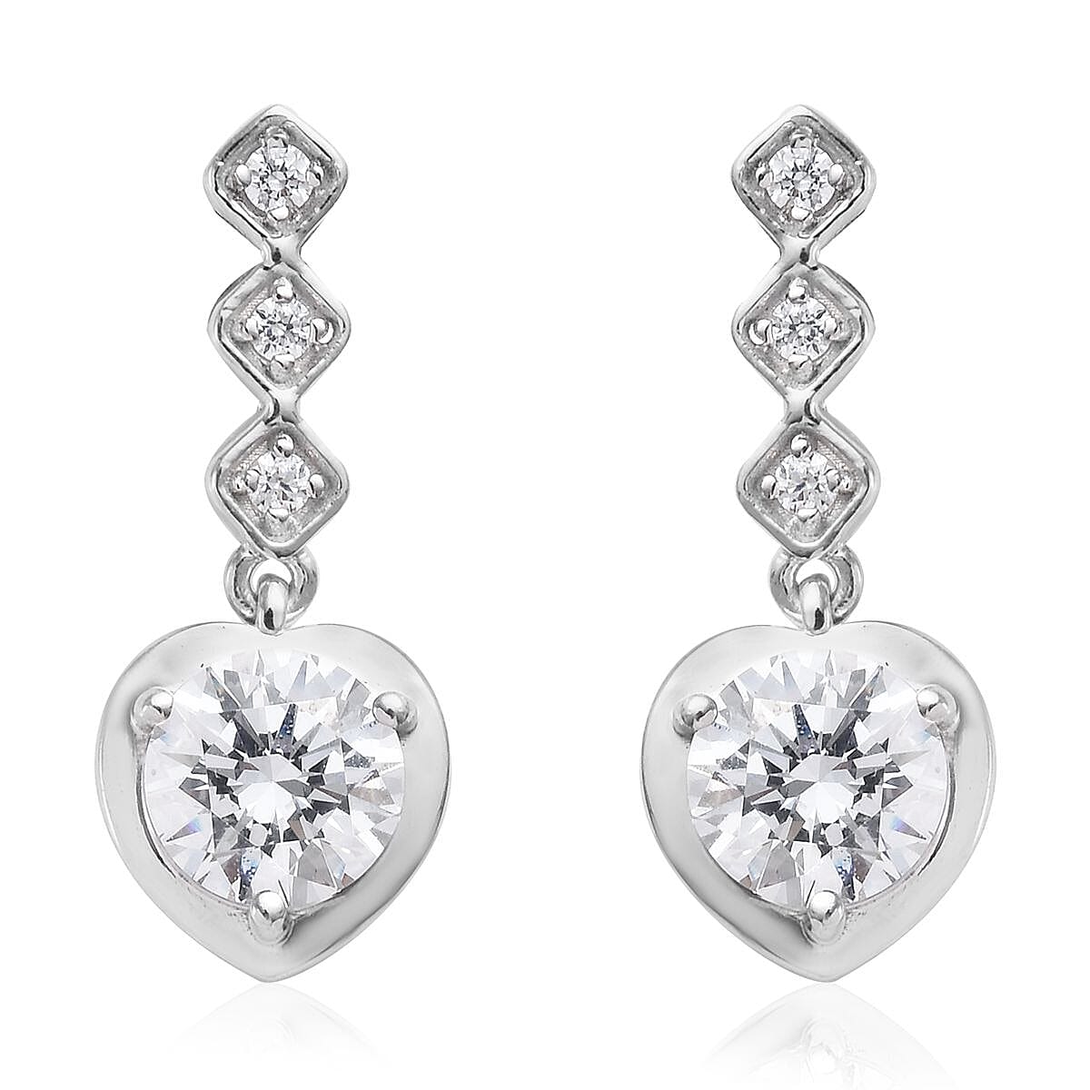 Lustro Stella Platinum Overlay Sterling Silver (Rnd) Earrings (with Push Back) Made with Finest CZ 2.69 Ct.