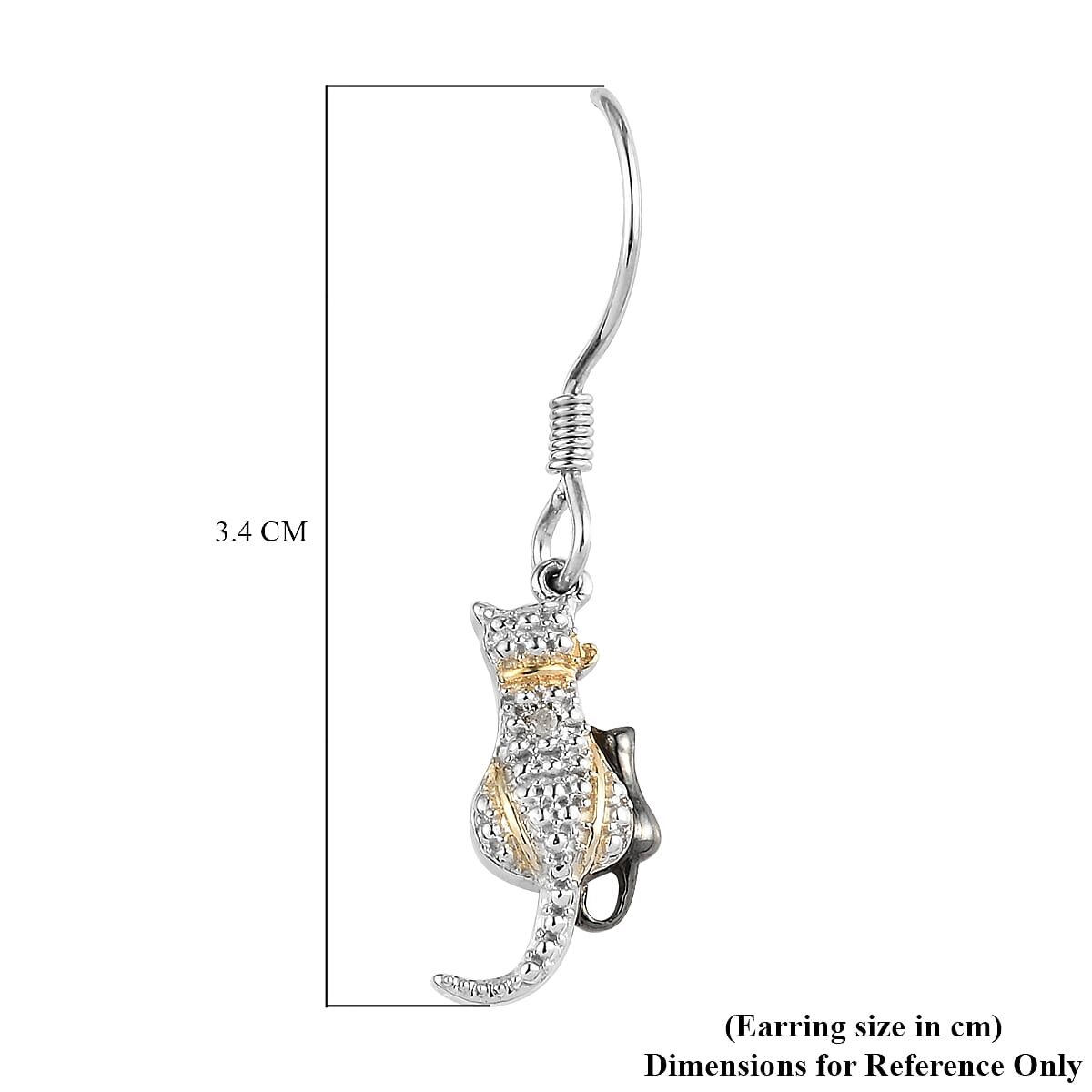 Diamond (Rnd) Cat Hook Earrings in Platinum Overlay Sterling Silver with Black and Yellow Gold  Plating