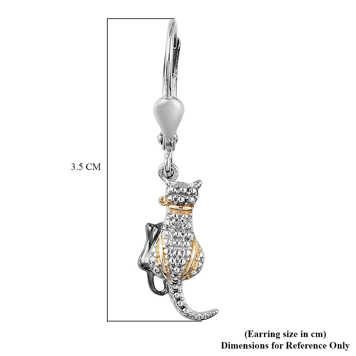 Diamond (Rnd) Cat Hook Earrings in Platinum Overlay Sterling Silver with Black and Yellow Gold  Plating