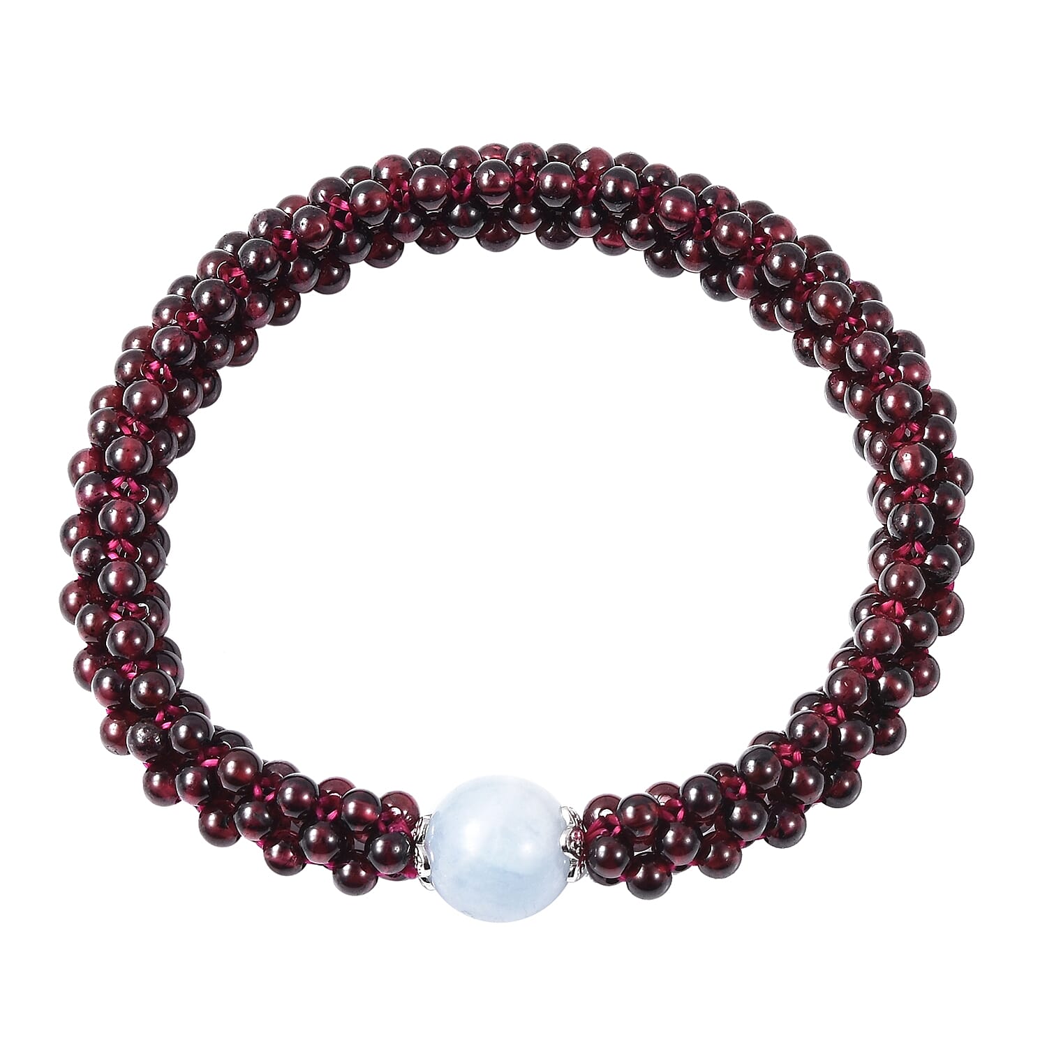 Espirito Santo Aquamarine and Mozambique Garnet Stretchable Beads Bracelet (Size 6.5) in Rhodium Overlay Sterling Silver       105.0 Ct.
