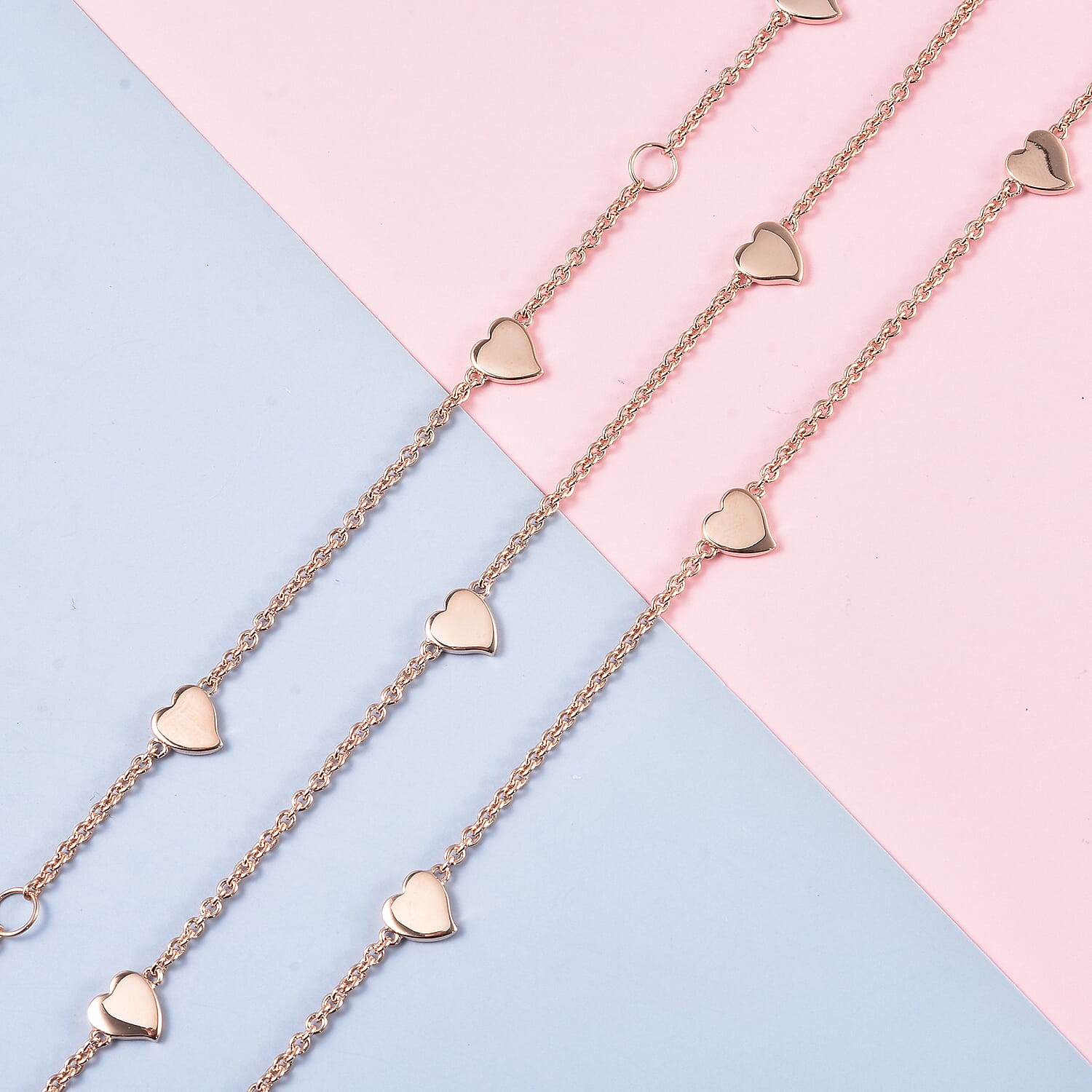 RACHEL GALLEY Heart Collection - Yellow Gold Overlay Sterling Silver Heart Station Necklace (Size 26), Silver wt 12.53 Gms