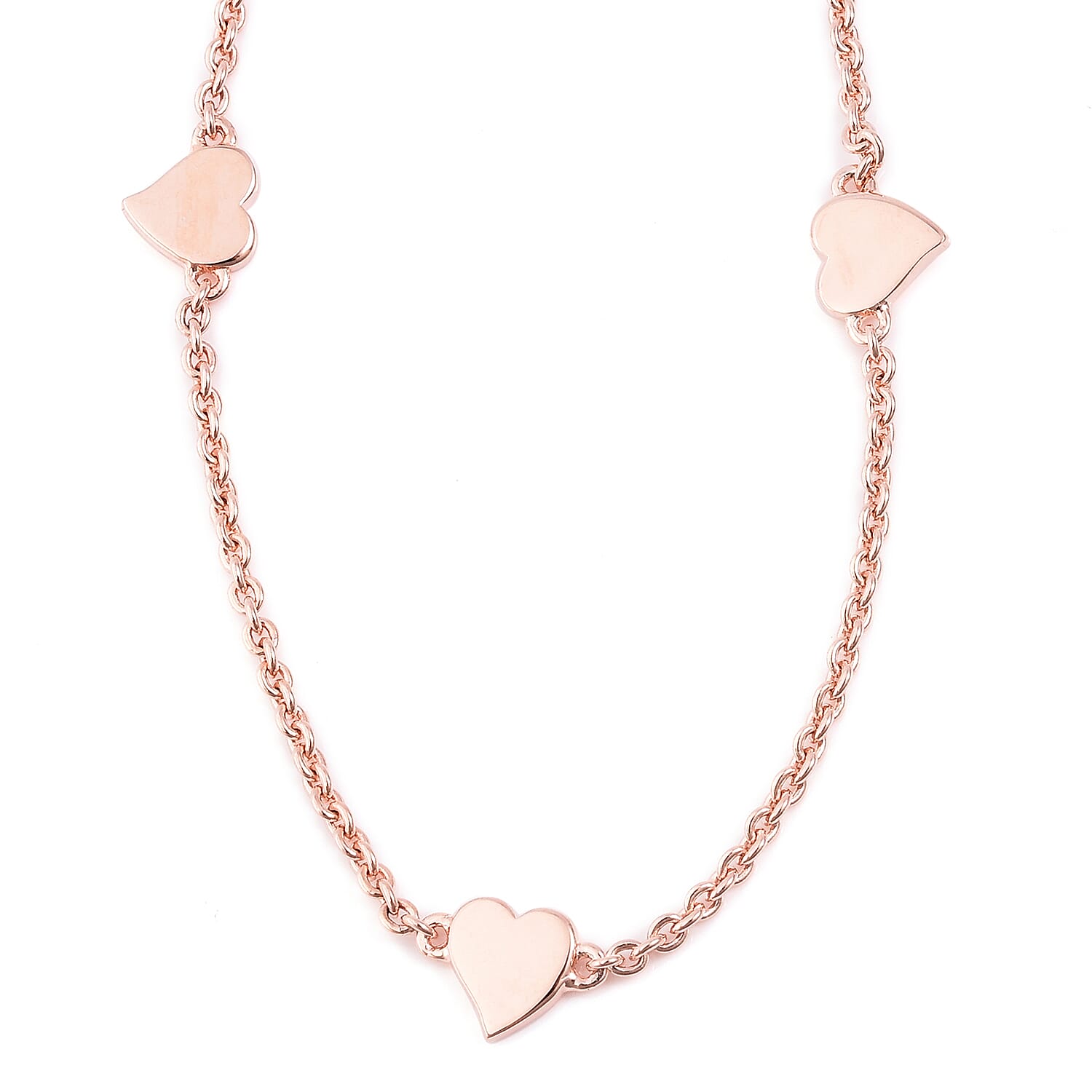 RACHEL GALLEY Heart Collection - Yellow Gold Overlay Sterling Silver Heart Station Necklace (Size 26), Silver wt 12.53 Gms