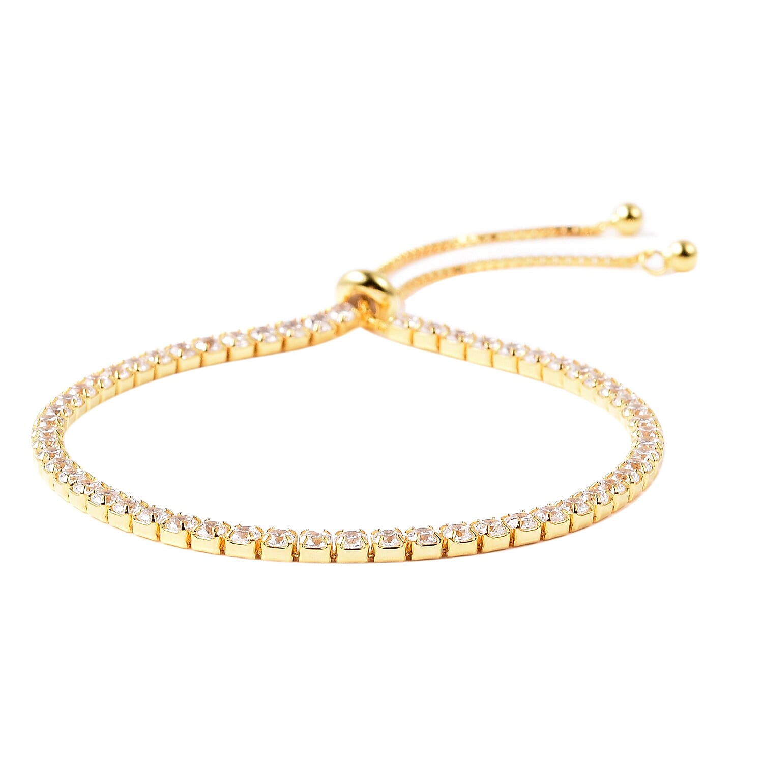 Lustro Stella Simulated Diamond (Rnd) Adjustable Bracelet (Size 6.5-8.0) in Yellow Gold Overlay Sterling Silver
