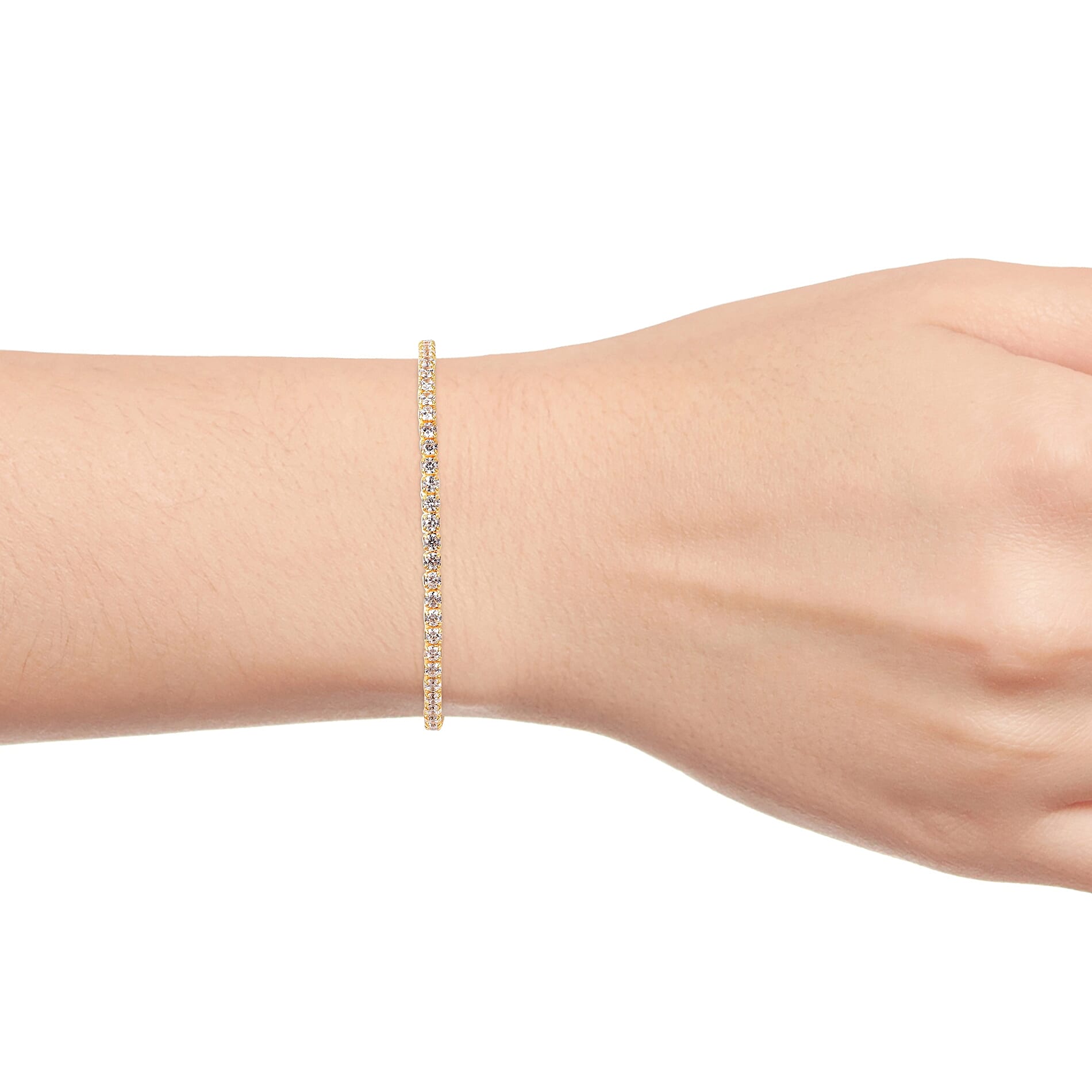 Lustro Stella Simulated Diamond (Rnd) Adjustable Bracelet (Size 6.5-8.0) in Yellow Gold Overlay Sterling Silver