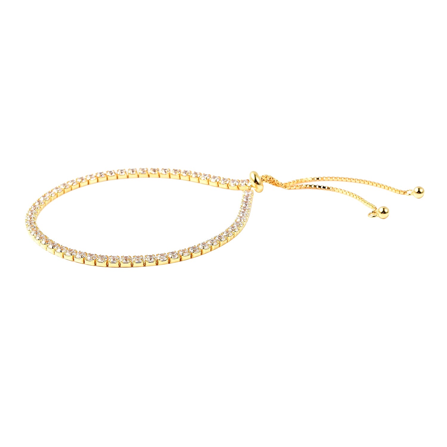 Lustro Stella Simulated Diamond (Rnd) Adjustable Bracelet (Size 6.5-8.0) in Yellow Gold Overlay Sterling Silver