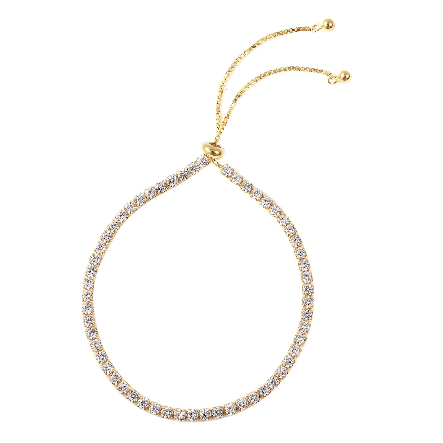 Lustro Stella Simulated Diamond (Rnd) Adjustable Bracelet (Size 6.5-8.0) in Yellow Gold Overlay Sterling Silver