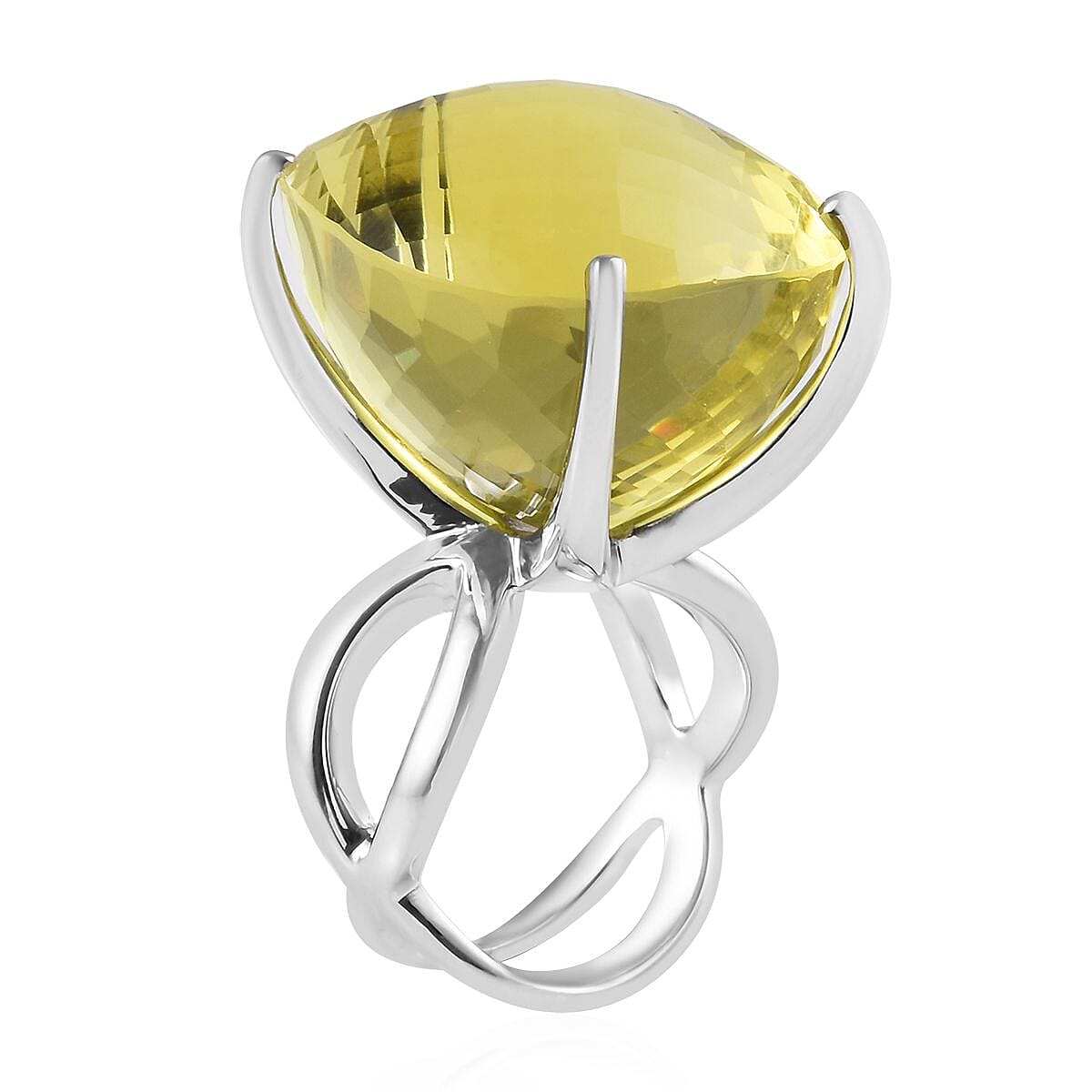 Tucson Special - AAA Natural Ouro Verde Quartz (Pear) Solitaire Ring in Platinum Overlay Sterling Silver 77.25 Ct, Silver wt 10.91 Gms