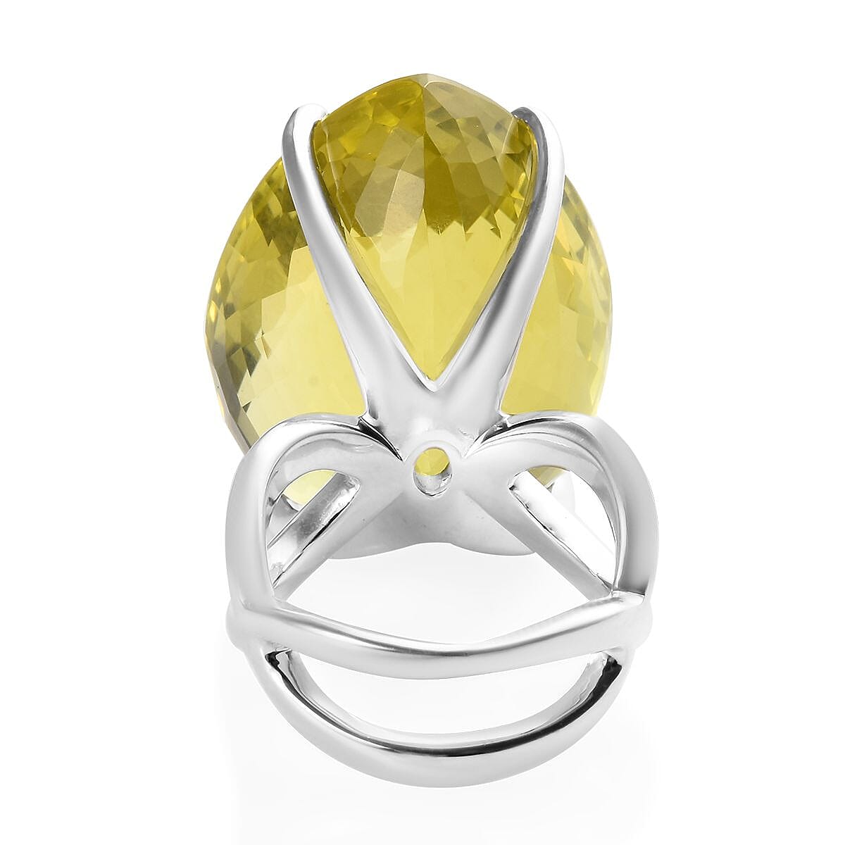 Tucson Special - AAA Natural Ouro Verde Quartz (Pear) Solitaire Ring in Platinum Overlay Sterling Silver 77.25 Ct, Silver wt 10.91 Gms