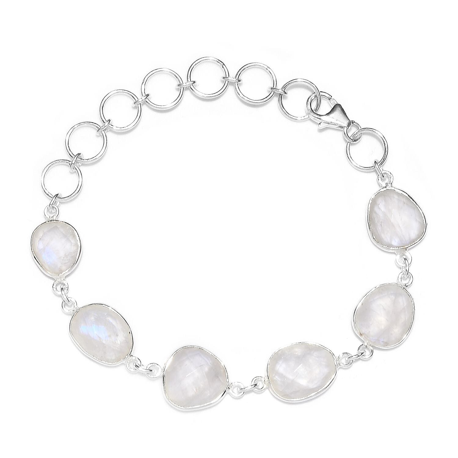 Artisan Crafted Rainbow Moonstone Bracelet (Size 8 with Extender) in Sterling Silver 30.98 Ct.