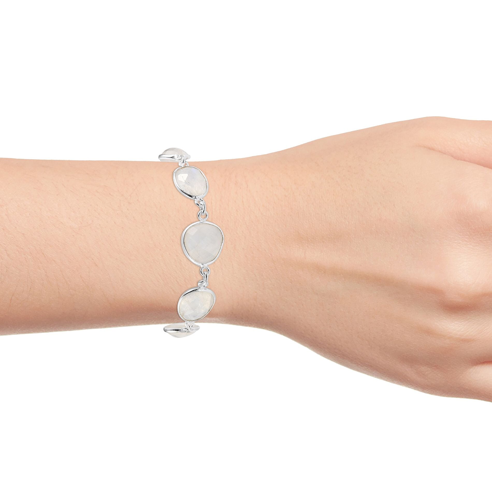 Artisan Crafted Rainbow Moonstone Bracelet (Size 8 with Extender) in Sterling Silver 30.98 Ct.