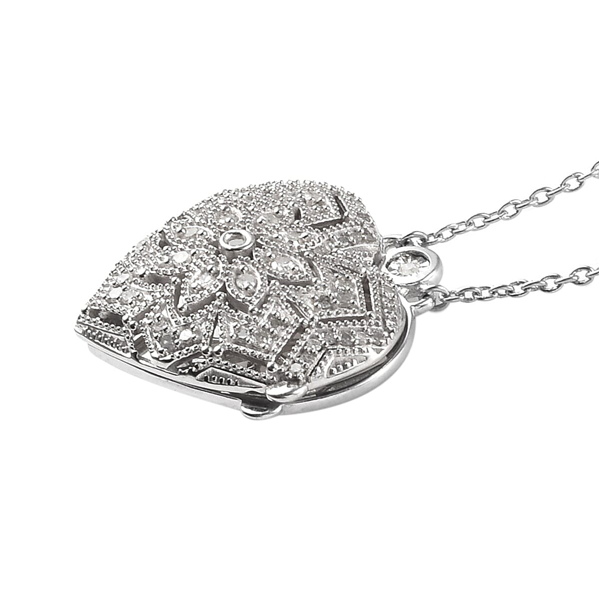 GP - Diamond (Rnd), Blue Sapphire Necklace (Size 18) in Platinum Overlay Sterling Silver wt 9.00 Gms