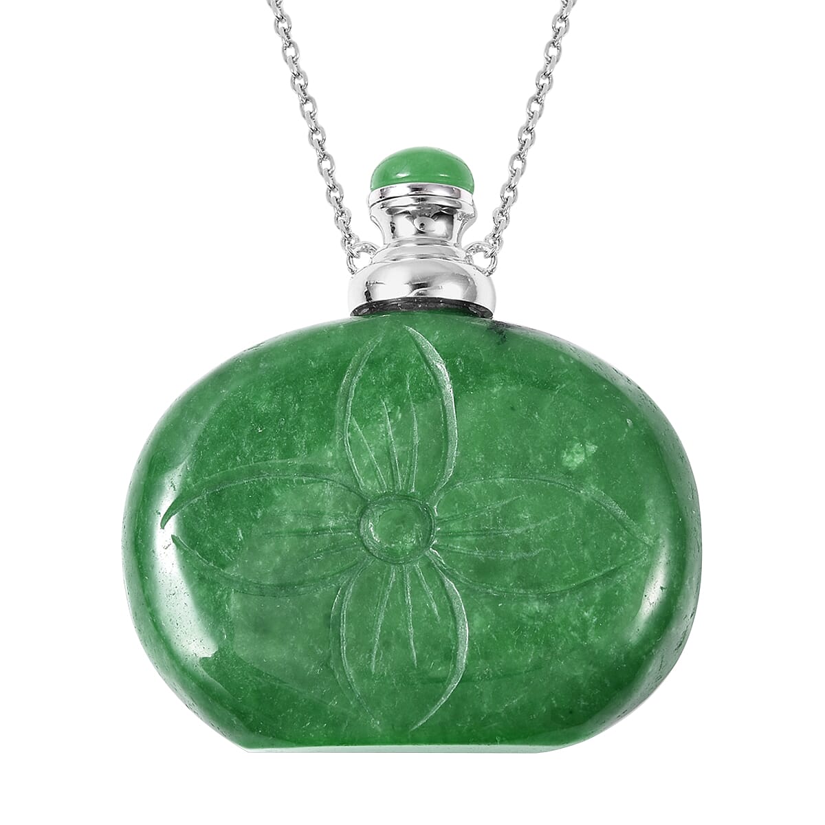 Green Jade Carved Perfume Bottle Necklace (Size 21) 478.00 Ct.