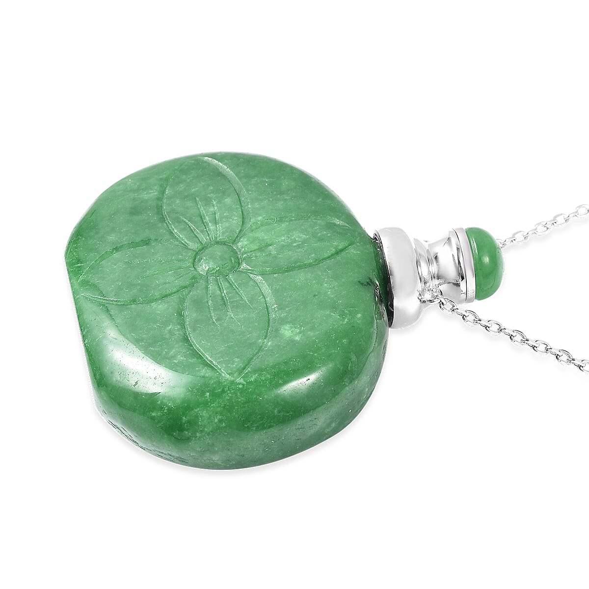 Green Jade Carved Perfume Bottle Necklace (Size 21) 478.00 Ct.