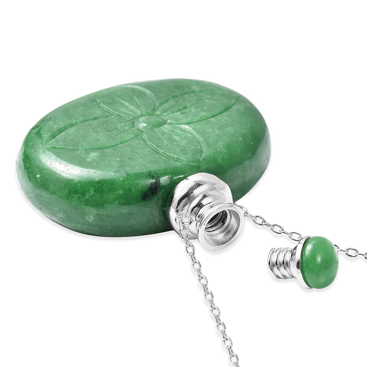 Green Jade Carved Perfume Bottle Necklace (Size 21) 478.00 Ct.