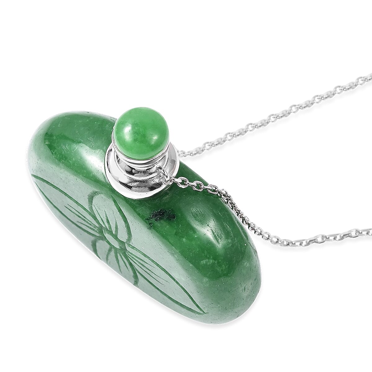 Green Jade Carved Perfume Bottle Necklace (Size 21) 478.00 Ct.