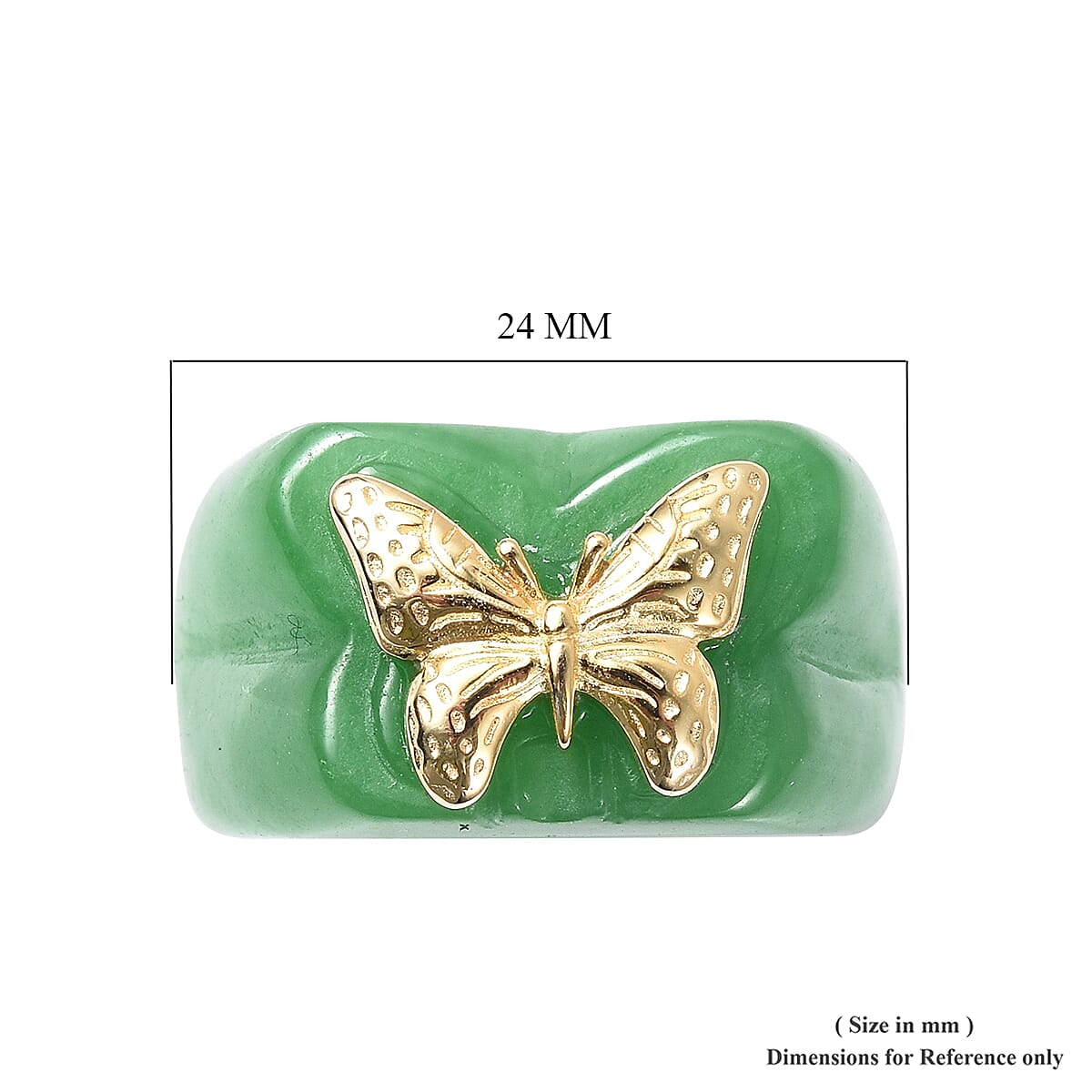 Carved Green Jade Butterfly Ring in Yellow Gold Overlay Sterling Silver 48.50 Ct.