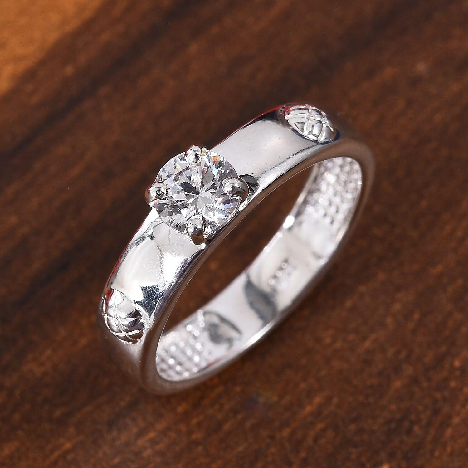 J Francis - Sterling Silver (Rnd) Ring Made with Finest CZ 0.58 Ct.