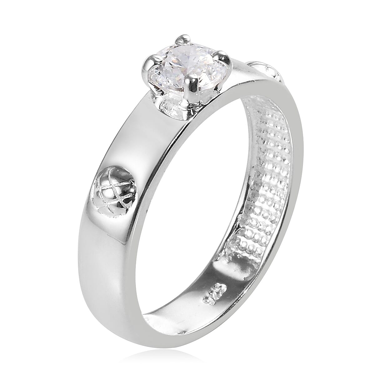 J Francis - Sterling Silver (Rnd) Ring Made with Finest CZ 0.58 Ct.