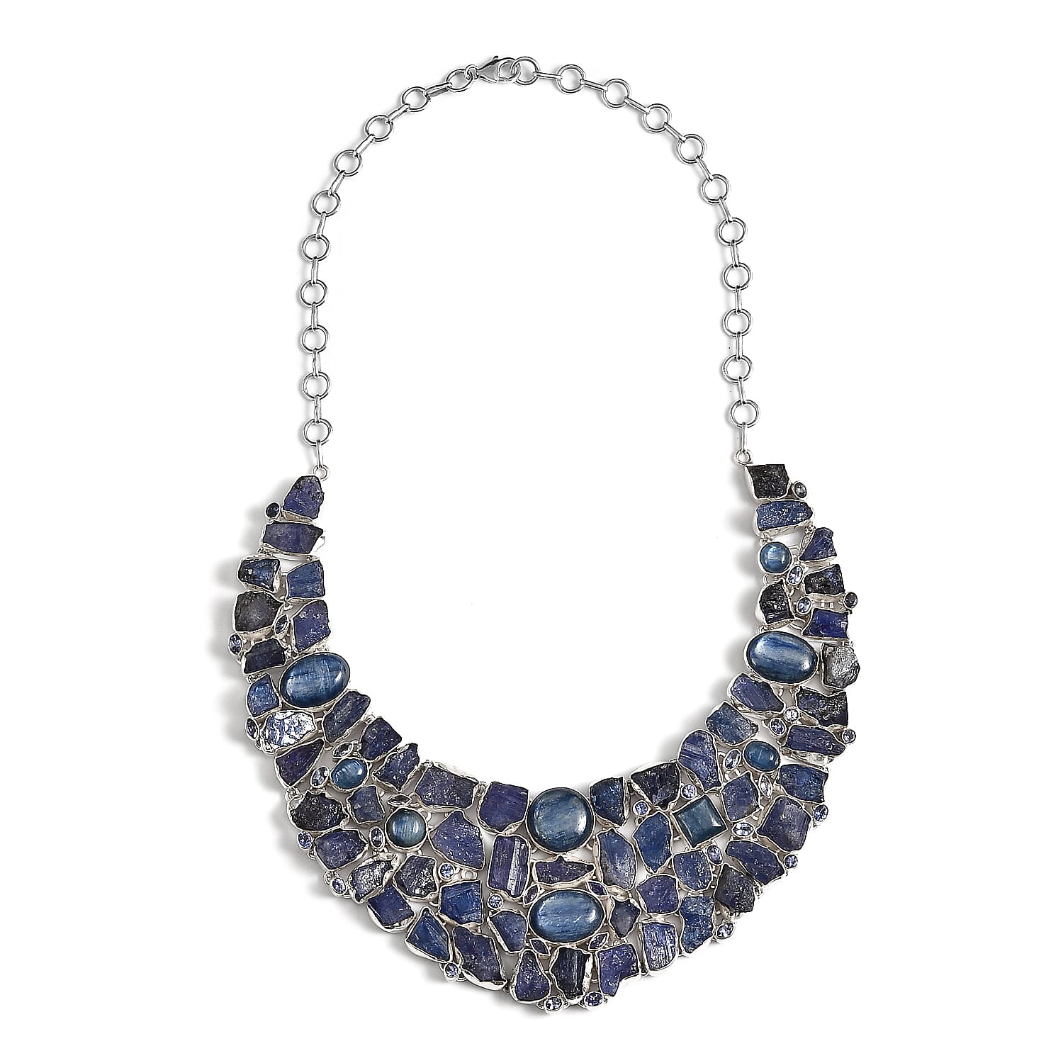 Designer Inspired - One of a Kind - Artisan Crafted Tanzanite, Himalayan Kyanite Necklace (Size 20) in Sterling Silver 380.00 Ct, Silver wt 90.00 Gms