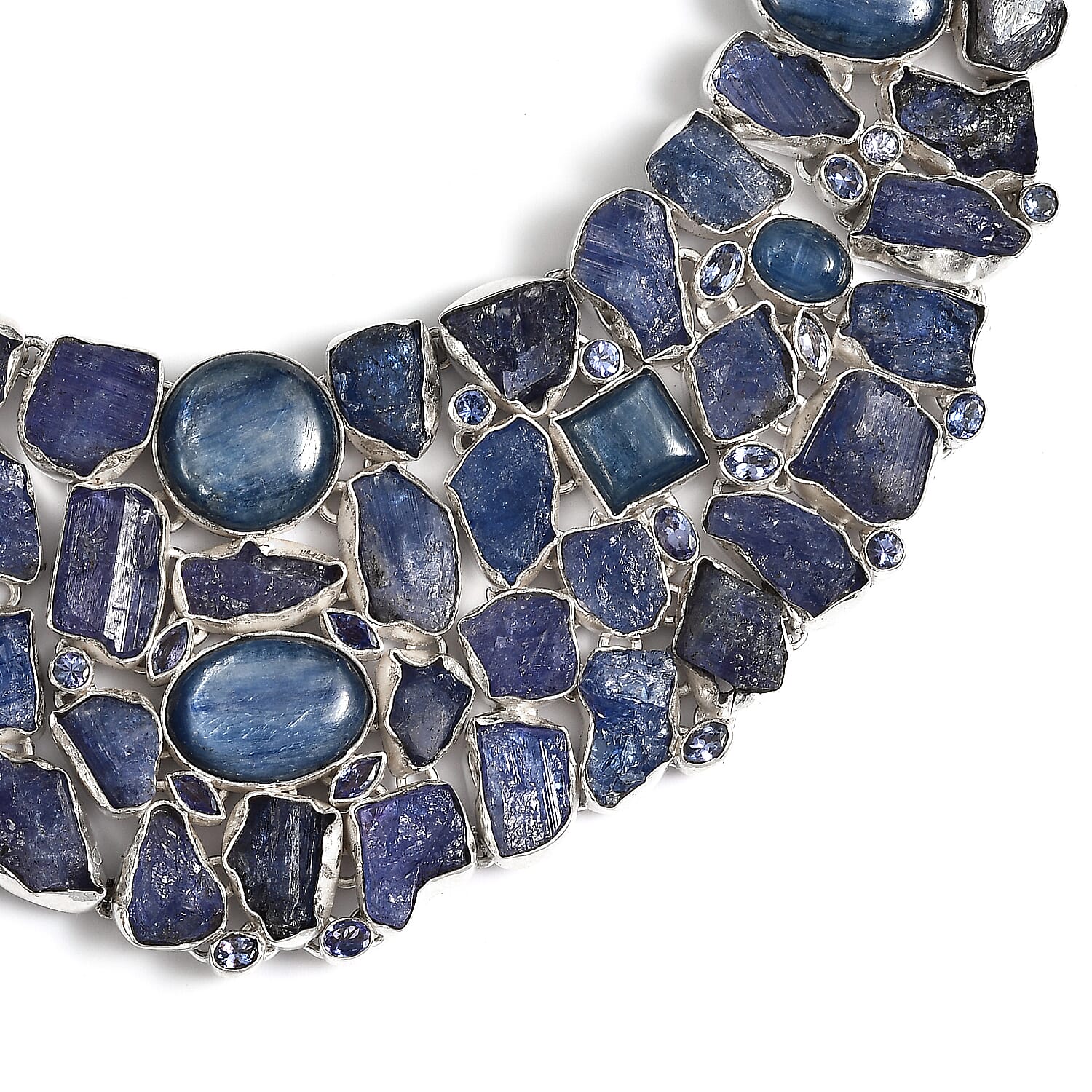 Designer Inspired - One of a Kind - Artisan Crafted Tanzanite, Himalayan Kyanite Necklace (Size 20) in Sterling Silver 380.00 Ct, Silver wt 90.00 Gms