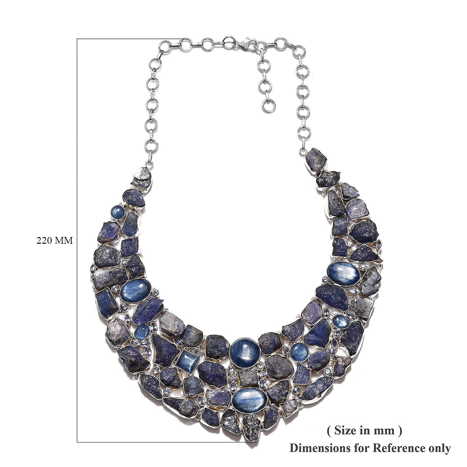 Designer Inspired - One of a Kind - Artisan Crafted Tanzanite, Himalayan Kyanite Necklace (Size 20) in Sterling Silver 380.00 Ct, Silver wt 90.00 Gms