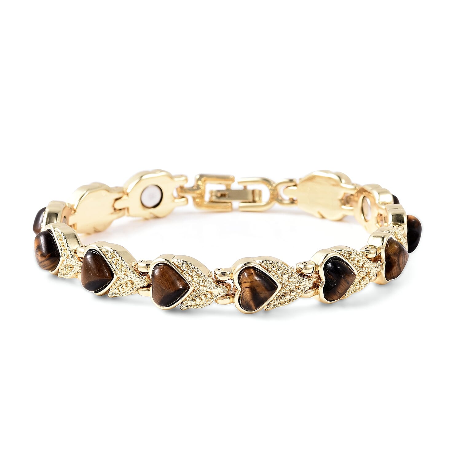 Yellow Tiger Eye (Hrt) Bracelet (Size 7.5) in Yellow Gold Tone 10.00 Ct. With Magnet