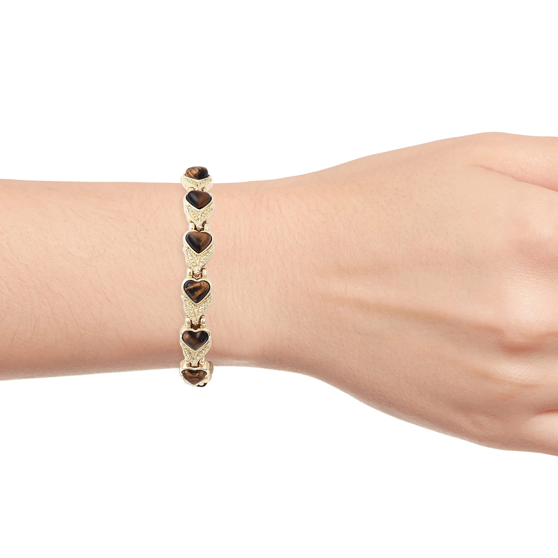 Yellow Tiger Eye (Hrt) Bracelet (Size 7.5) in Yellow Gold Tone 10.00 Ct. With Magnet
