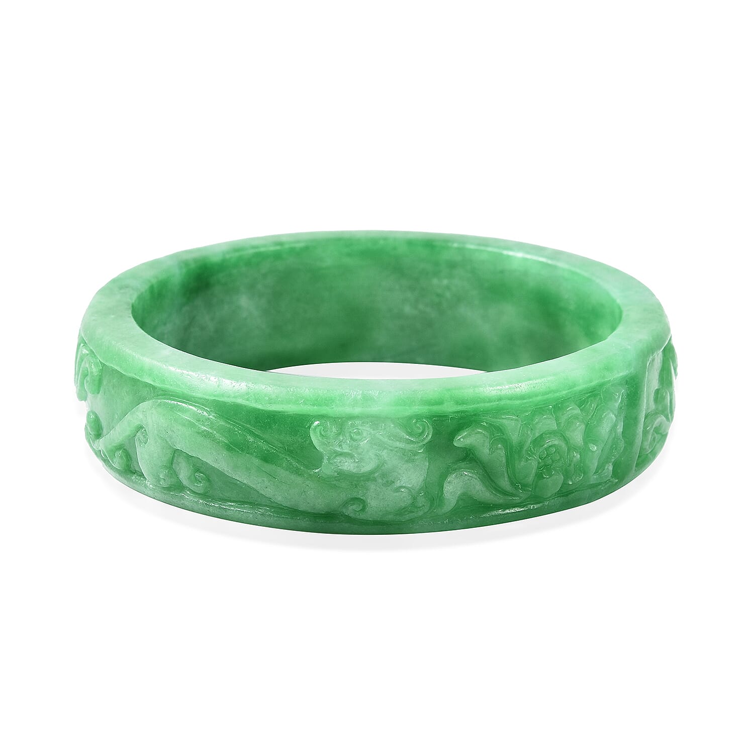 Extremely Rare-Green Jade Carved Bangle (Size 7.5)  384.00 Ct.