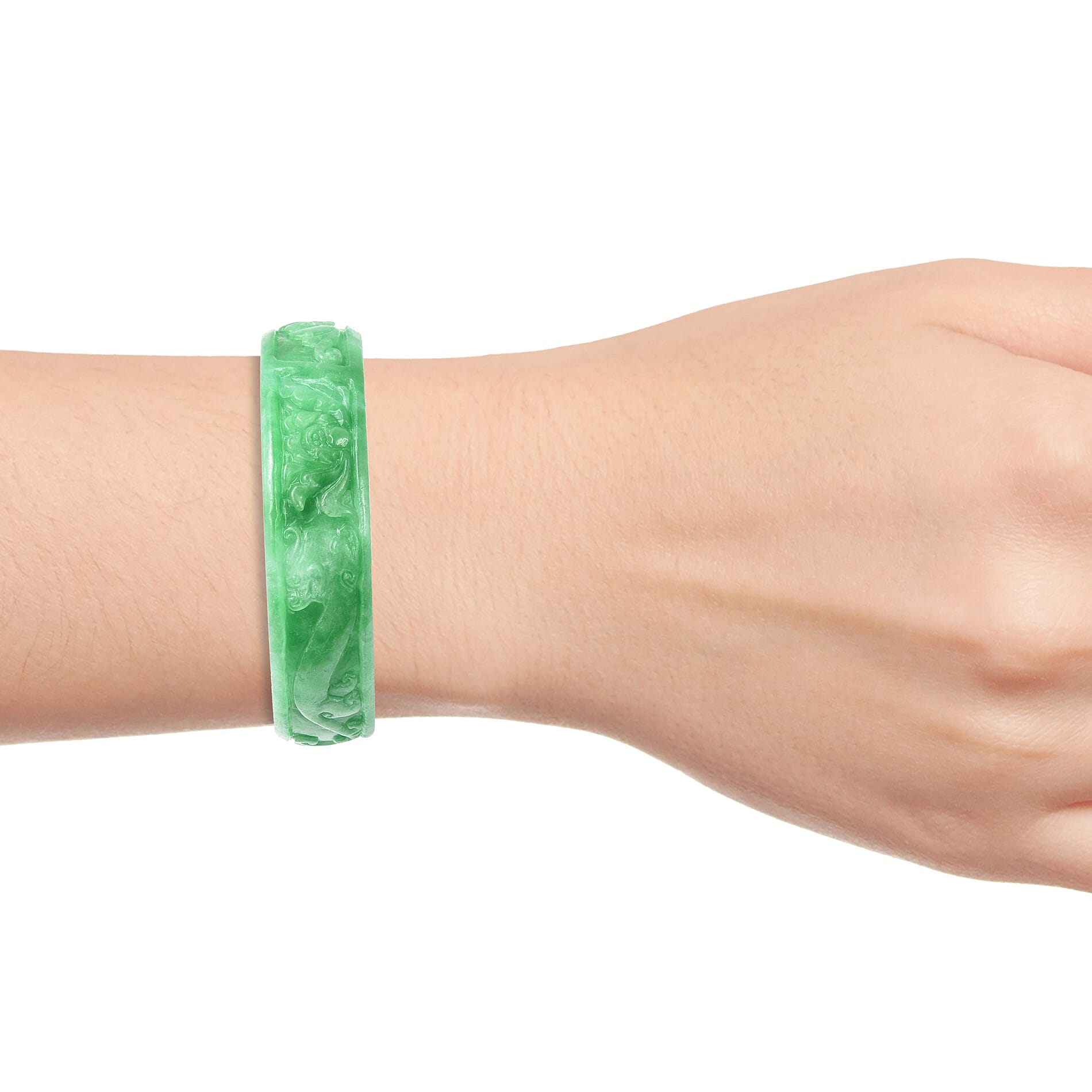 Extremely Rare-Green Jade Carved Bangle (Size 7.5)  384.00 Ct.