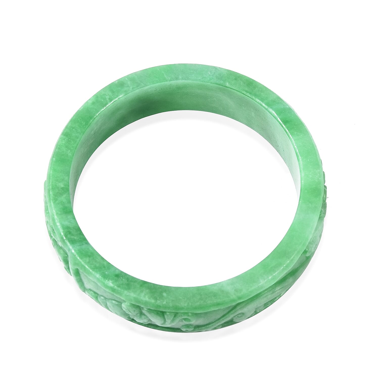 Extremely Rare-Green Jade Carved Bangle (Size 7.5)  384.00 Ct.