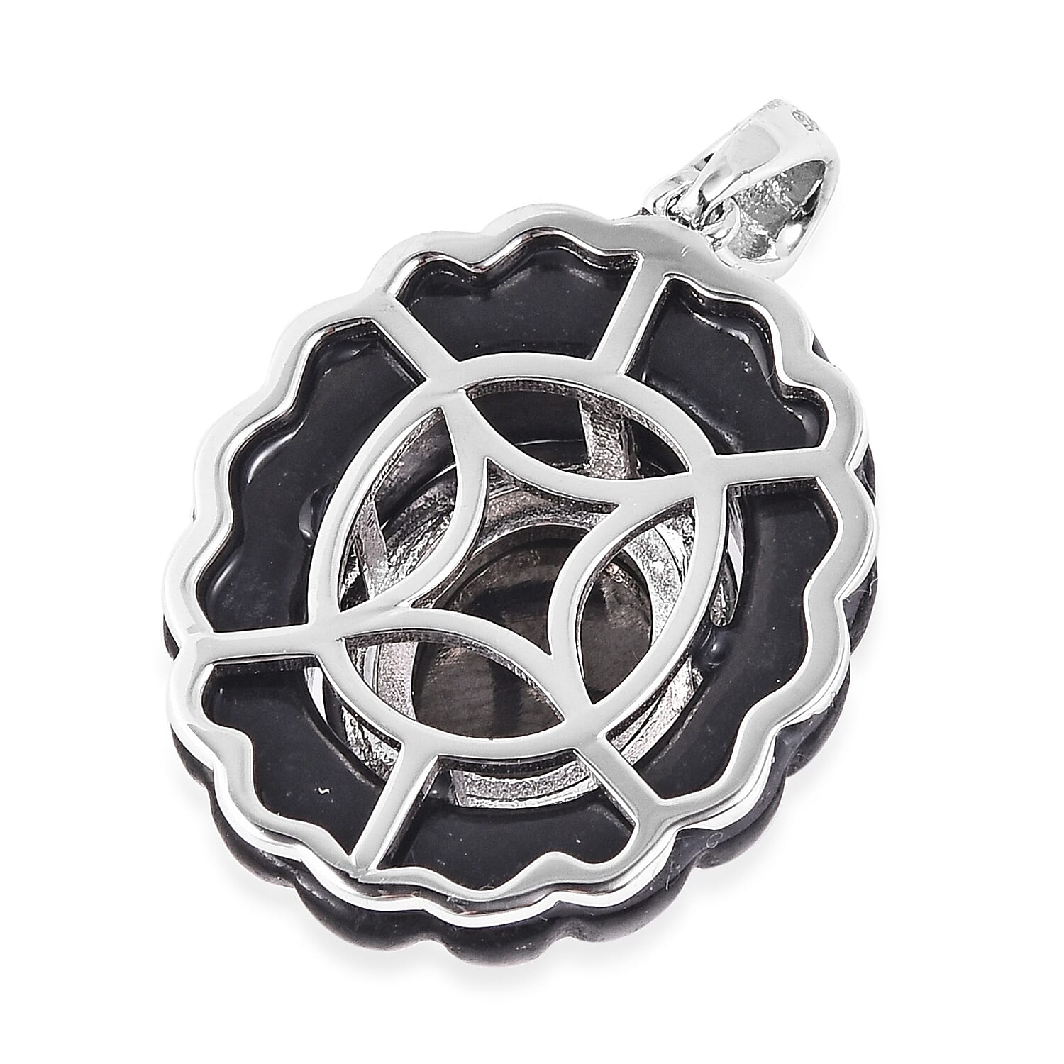 Elite Shungite (Ovl), Black Jade Pendant in Rhodium Overlay Sterling Silver 18.75 Ct.